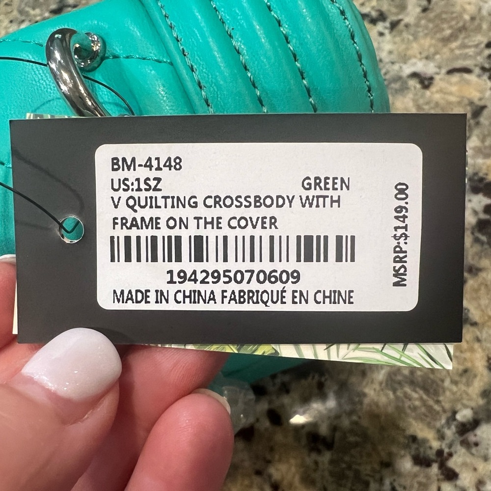 Badgley Mischka Turquoise Quilted Crossbody Bag - Picture 8 of 11